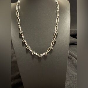 Silver tone and black link necklace